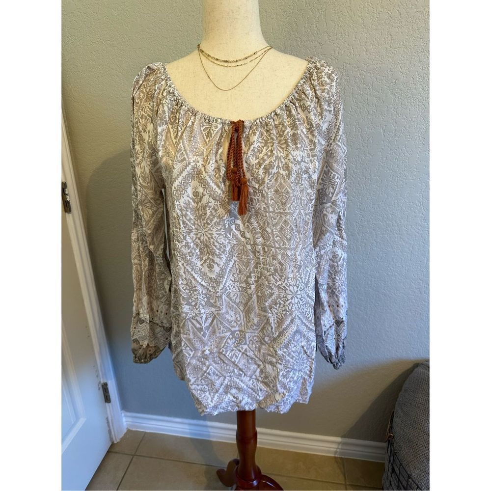 NWOT‎ Women’s Panhandle Slim Border Print Peasant Top - Size Large - 22-1925
